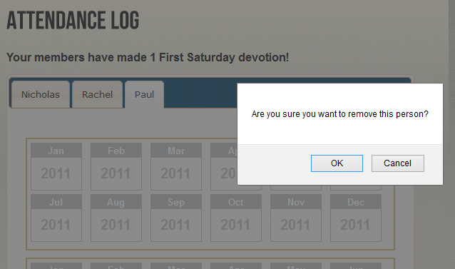 First Saturdays Attendance Log removing a member